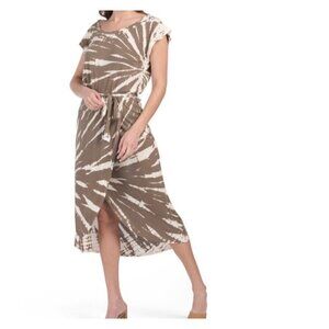 Young Fabulous & Broke Women's Linen Wrap Midi Dress in Brown‎ White Size Small